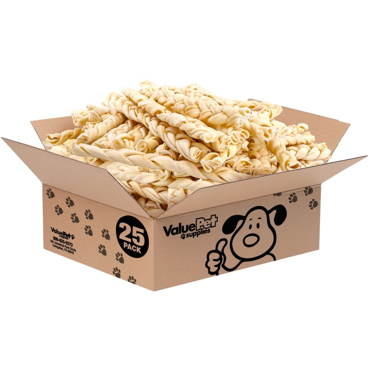 ValueBull USA Collagen Braids, Dog Chews, Natural Beef, Thin 12 Inch, 25 Count BULK PACK - ValuePetSupplies