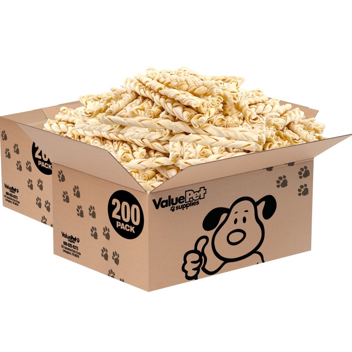 ValueBull USA Collagen Braids, Dog Chews, Natural Beef, Thin 12 Inch, 400 Count WHOLESALE PACK - ValuePetSupplies