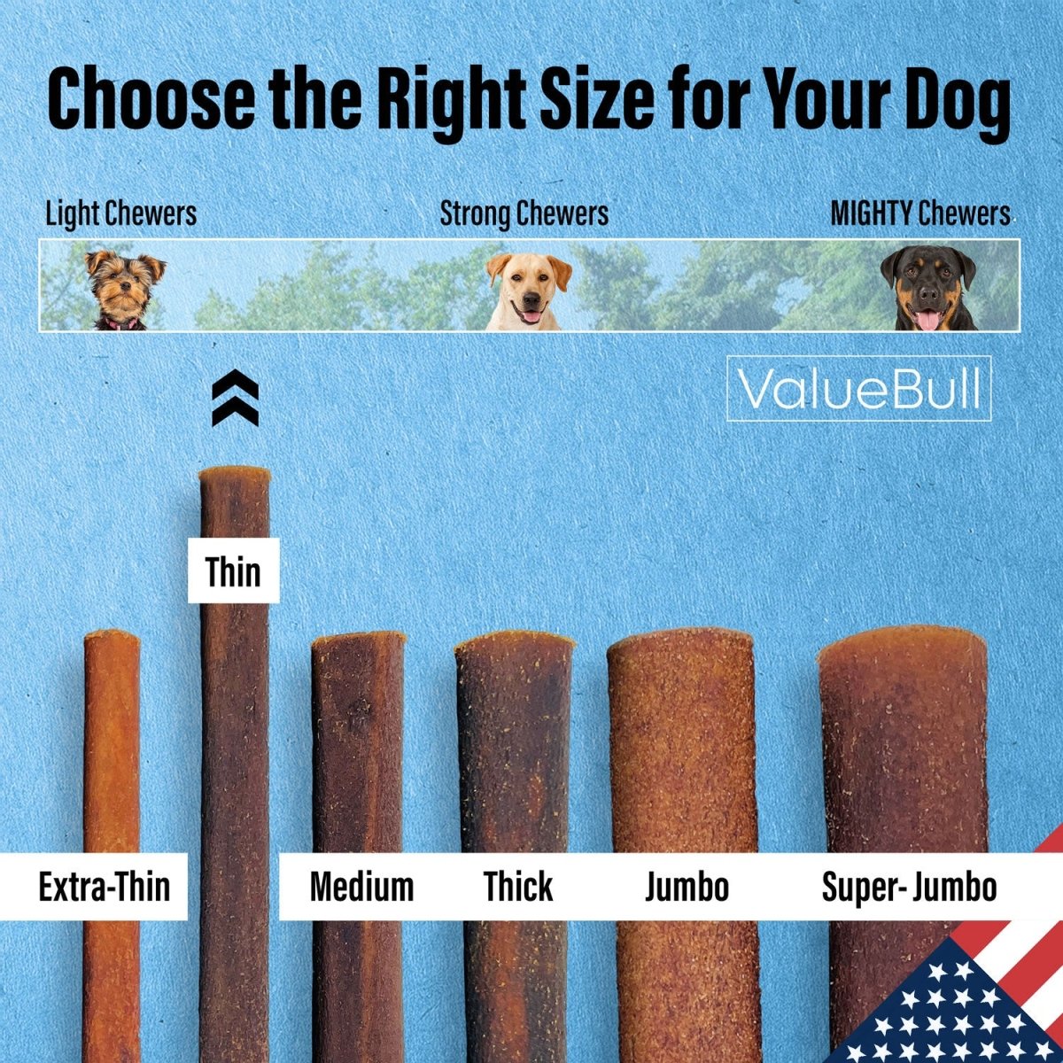 ValueBull USA Collagen Sticks for Small Dogs, 12 Inch Thin Chews, Natural Dog Treats, 10 Count - ValuePetSupplies
