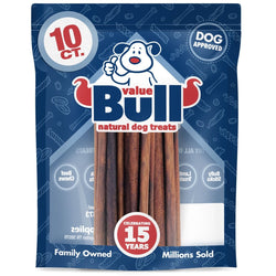 ValueBull USA Collagen Sticks For Small Dogs, Bully Sticks & Rawhide Alternative, Thin 12 Inch, 10 Count - ValuePetSupplies