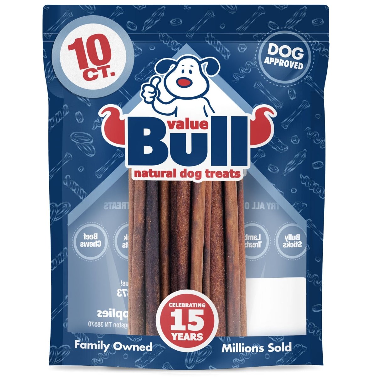 ValueBull USA Collagen Sticks For Small Dogs, Bully Sticks & Rawhide Alternative, Thin 12 Inch, 10 Count - ValuePetSupplies