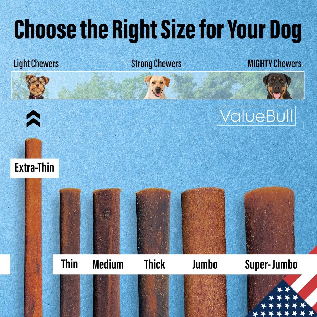 ValueBull USA Collagen Sticks For Dogs, Bully Sticks & Rawhide Alternative, X - Thin 12 Inch, 400ct WHOLESALE PACK - ValuePetSupplies