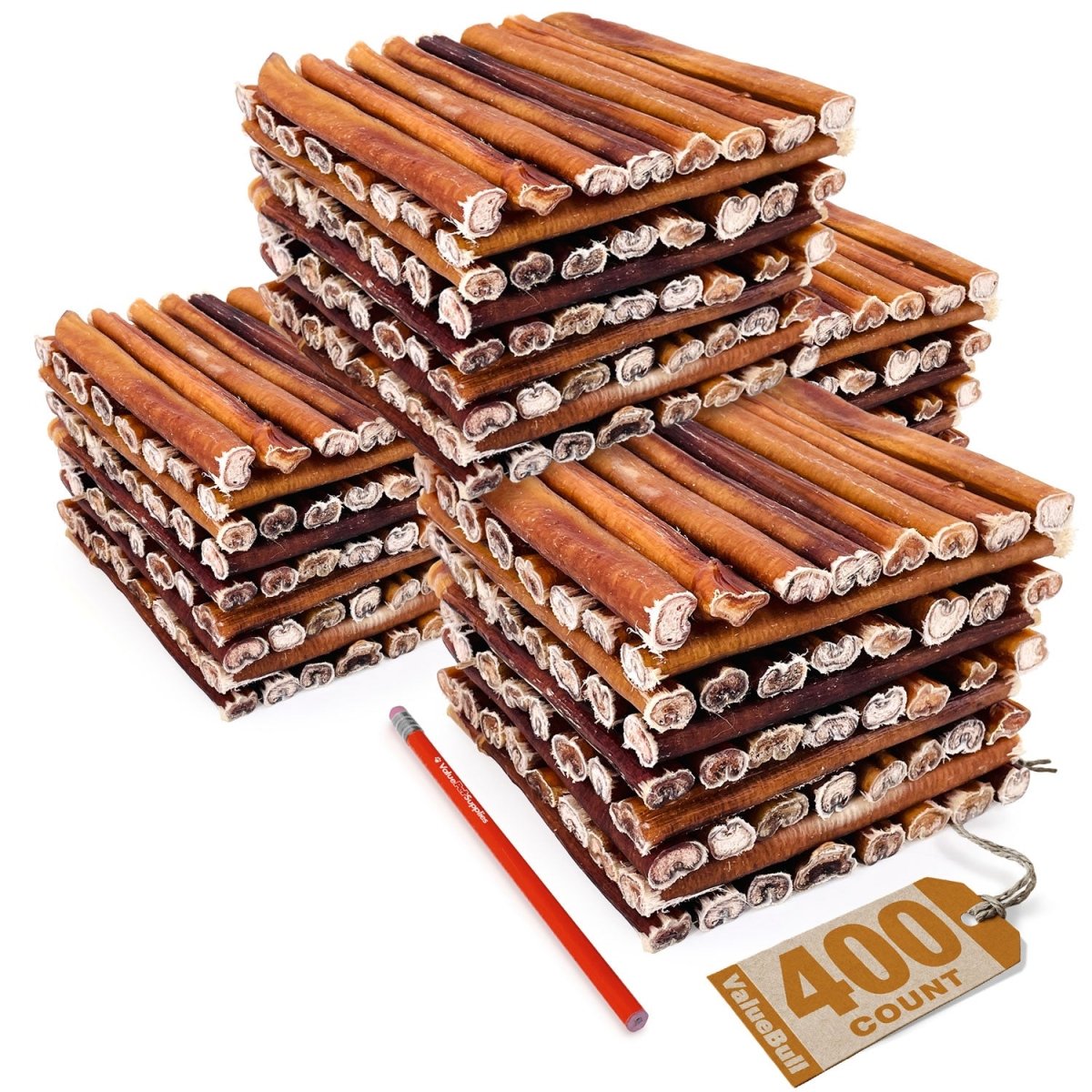 ValueBull USA Bully Sticks, Thick 6 Inch, 400 Count WHOLESALE PACK - ValuePetSupplies