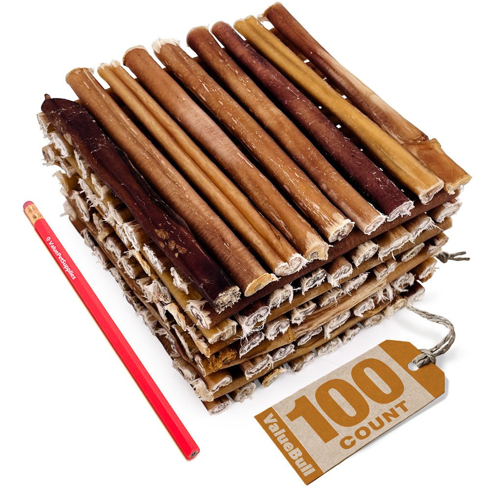 ValueBull USA Bully Sticks for Small Dogs, Extra Thin 6 Inch, 100 Count BULK PACK - ValuePetSupplies