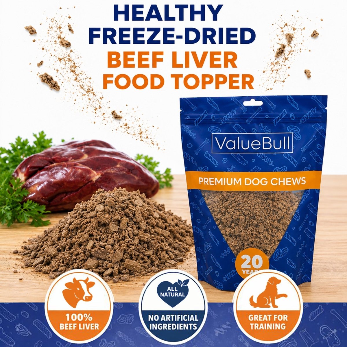 ValueBull USA Freeze Dried Beef Liver Food Topper for Dogs & Cats, 4 Pound - Liver - 4 Pound