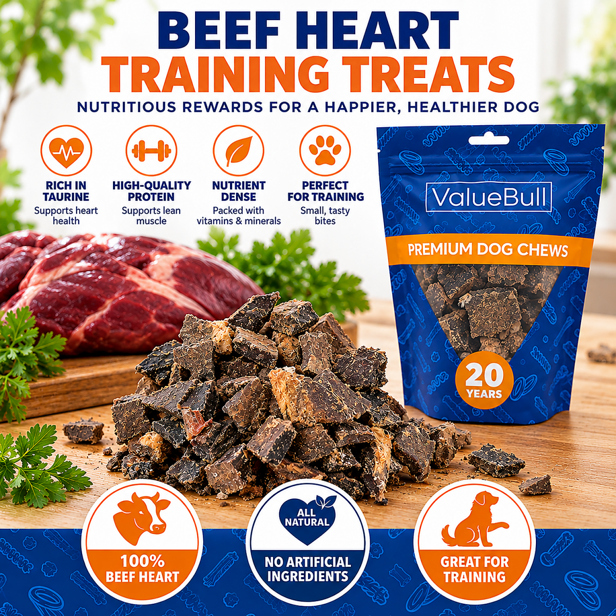 ValueBull Beef Heart Cubes for Dogs, 1 Pound - ValuePetSupplies