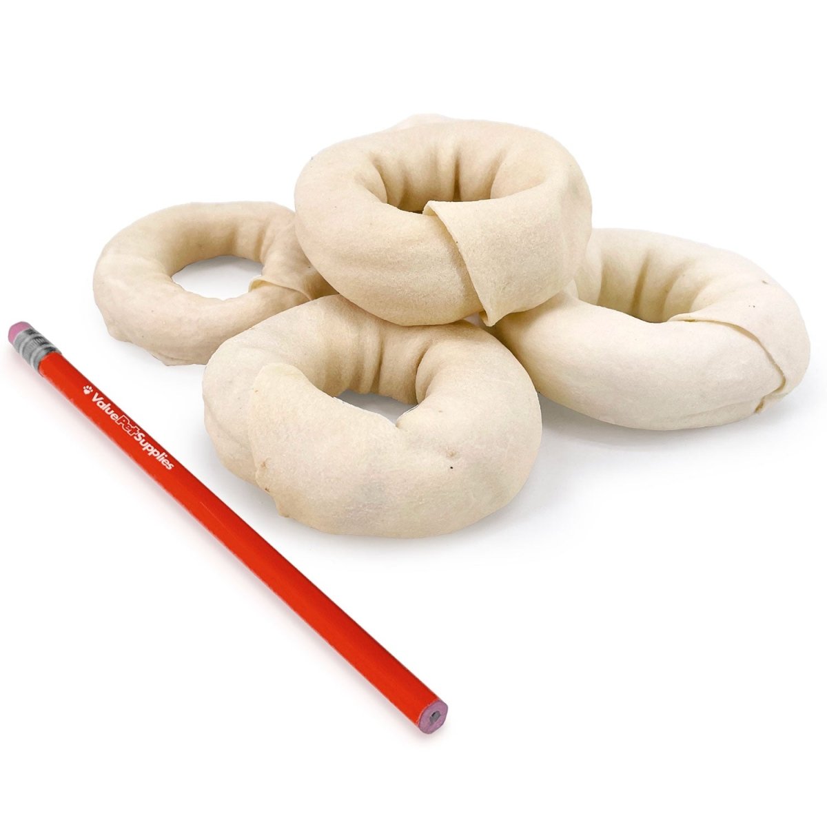 ValueBull USA Beef Rawhide Donut Rings, Premium Thick Cut, 100 Count BULK PACK - ValuePetSupplies