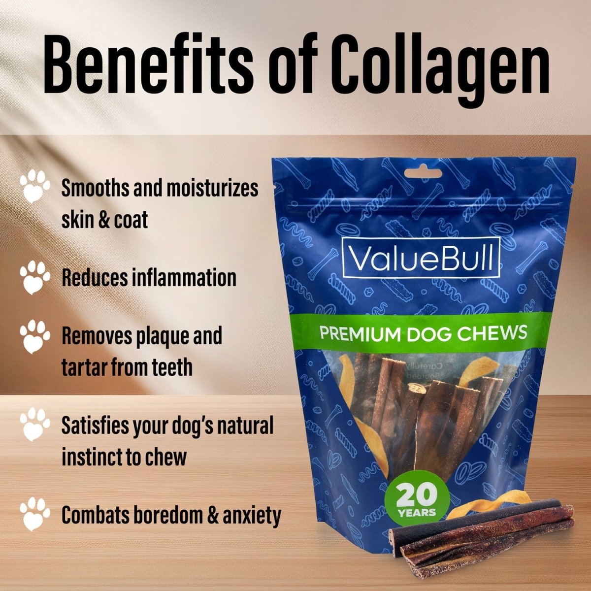 ValueBull Collagen Sticks For Dogs, Bully Sticks & Rawhide Alternative, Varied Shapes & Sizes, 1 Pound - ValuePetSupplies