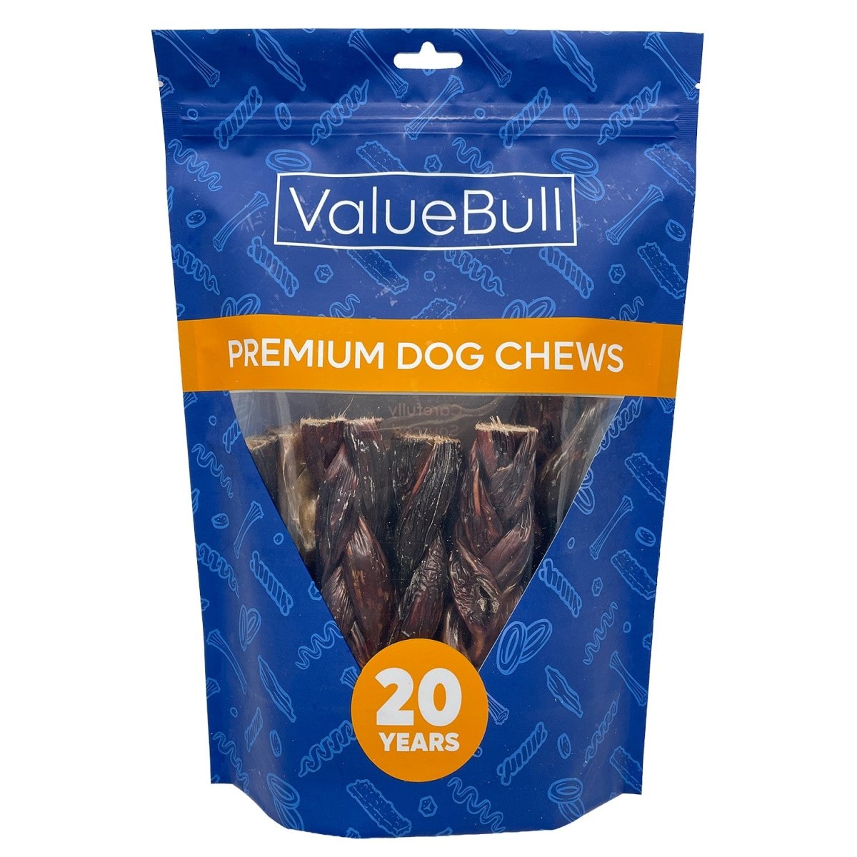 ValueBull Beef Jerky Gullet Braids, Premium Dog Chews, Thick 6 Inch, 10 Count - ValuePetSupplies