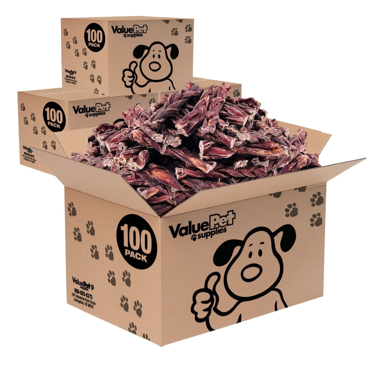 ValueBull Beef Jerky Gullet Braids, Premium Dog Chews, Thick 6 Inch, 400 Count WHOLESALE PACK - ValuePetSupplies