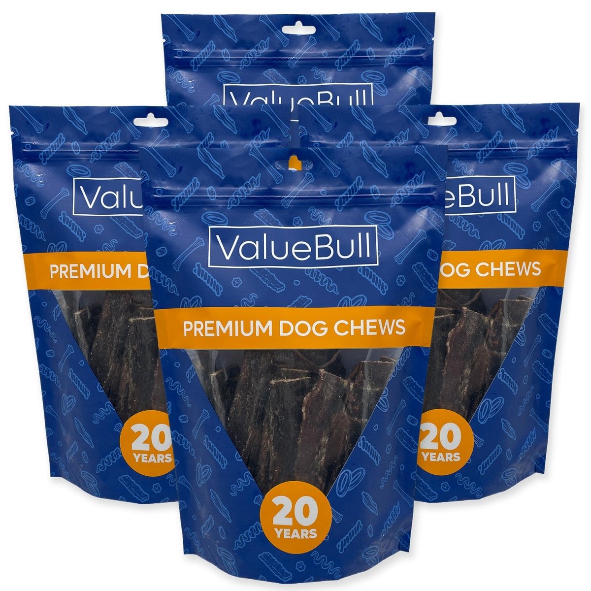 ValueBull USA Beef Jerky Gullet Flats, Premium Dog Chews, 6 Inch, 120 Count - 120