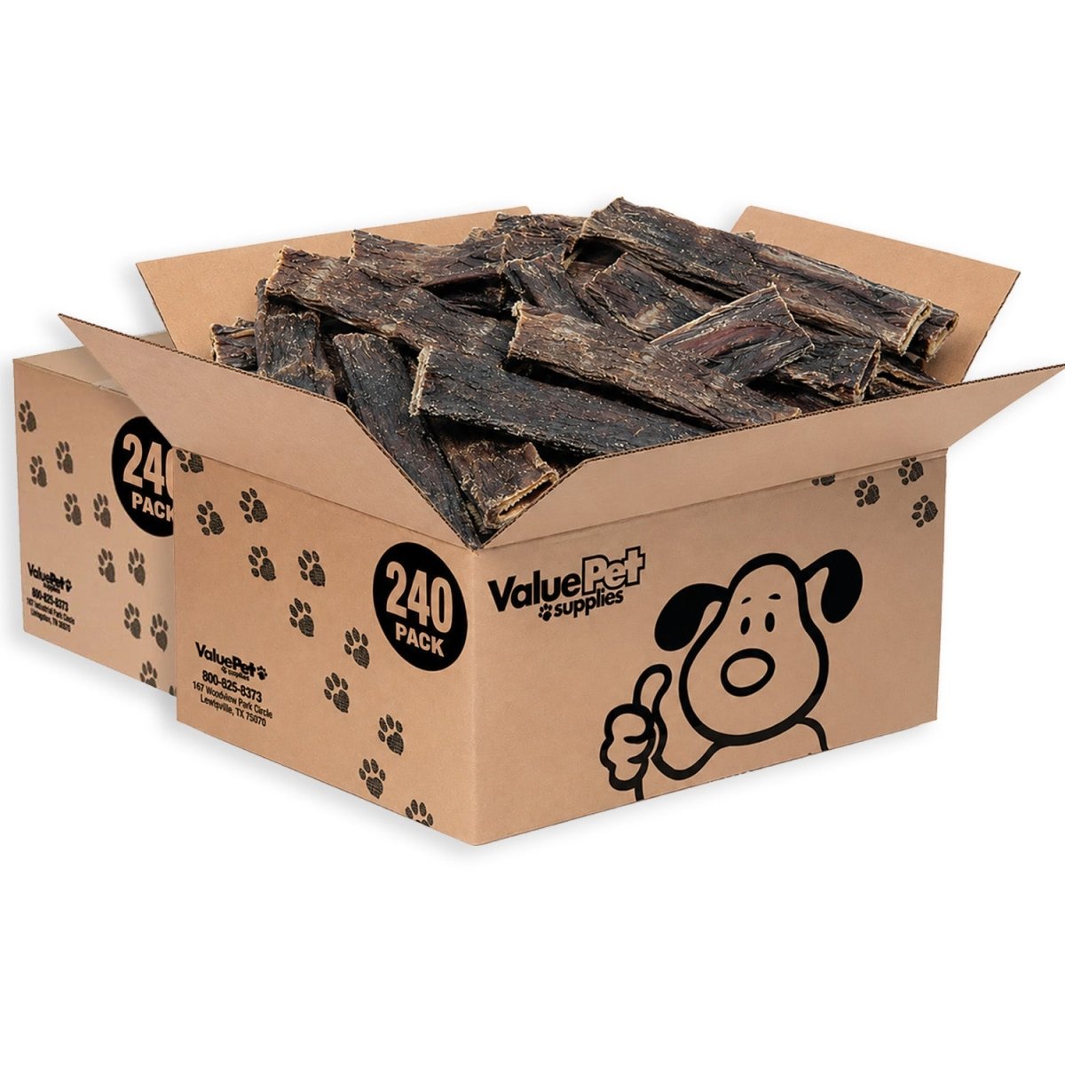 ValueBull USA Beef Jerky Gullet Flats, Premium Dog Chews, 6 Inch, 480 Count Wholesale Pack - 480