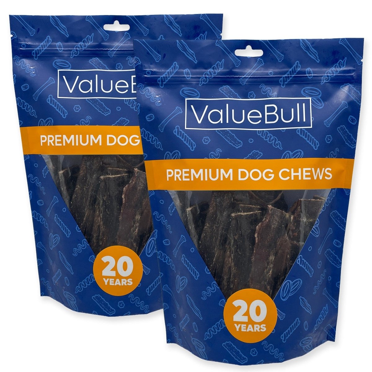 ValueBull USA Beef Jerky Gullet Flats, Premium Dog Chews, 6 Inch, 60 Count - 60