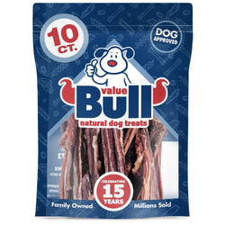 ValueBull Beef Jerky Gullet Sticks, Premium Dog Chews, 6 Inch, 10 Count - ValuePetSupplies