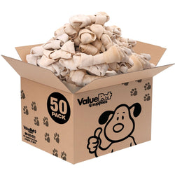 ValueBull USA Rawhide Dog Bones, Premium Thick Cut, 6 Inch, Natural Beef Flavor, 50 Count - ValuePetSupplies