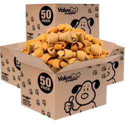 ValueBull USA Rawhide Dog Bones, Premium Thick Cut, 6 Inch, Chicken Infused, 200 Count BULK PACK - ValuePetSupplies