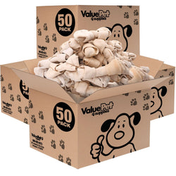 ValueBull USA Rawhide Dog Bones, Premium Thick Cut, 6 Inch, Natural Flavor, 200 Count BULK PACK - ValuePetSupplies