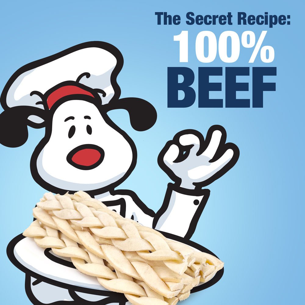 ValueBull Beef Cheek Braids, Long Lasting Dog Chews, 5 - 6 Inch, 100 Count BULK PACK - ValuePetSupplies