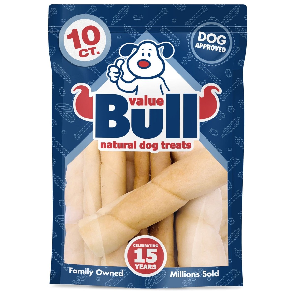 ValueBull Beef Cheek Rolls, Long Lasting Dog Chews, Jumbo 5 - 6 Inch, 10 Count - ValuePetSupplies