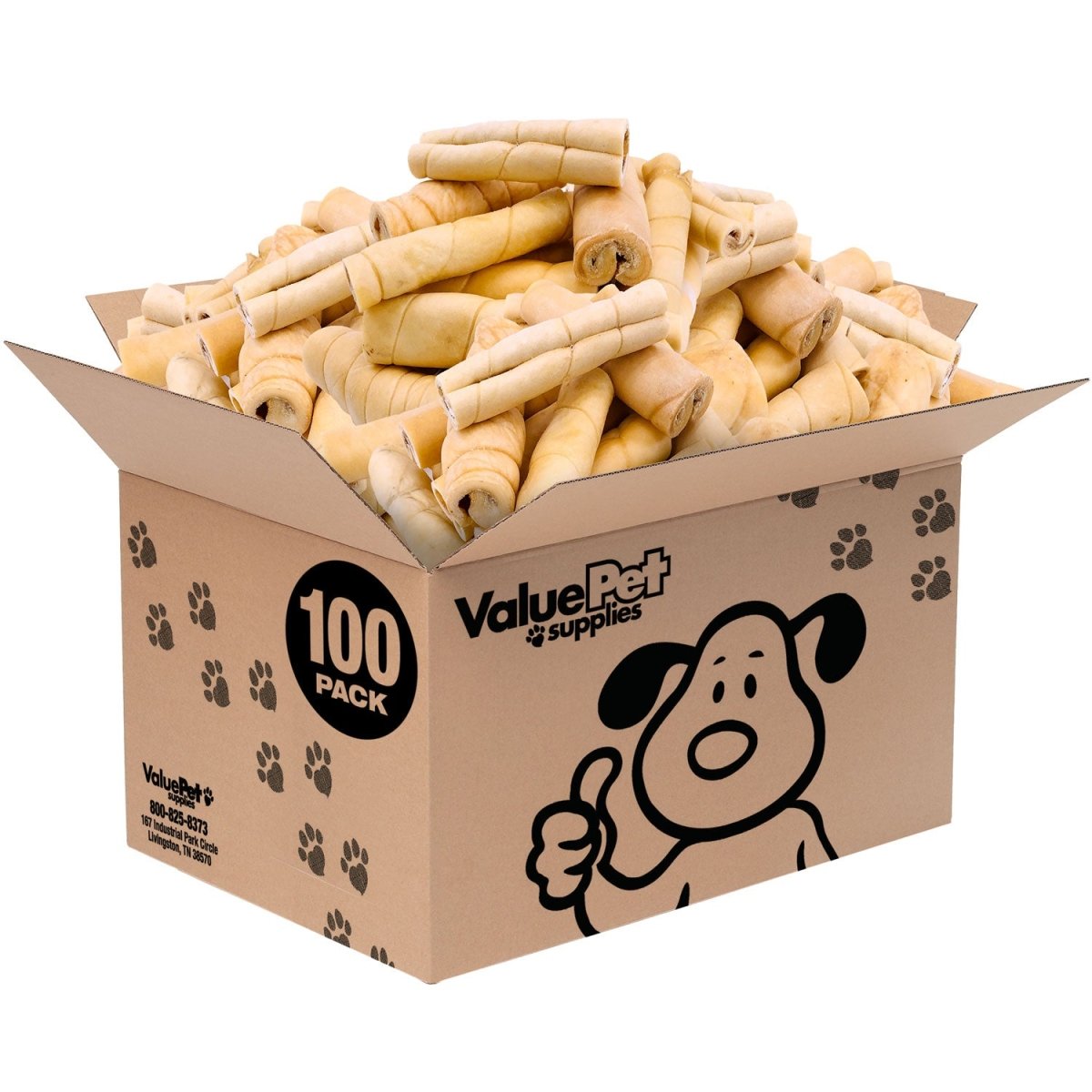 ValueBull Beef Cheek Rolls, Long Lasting Dog Chews, Jumbo 5 - 6 Inch, 100 Count BULK PACK - ValuePetSupplies
