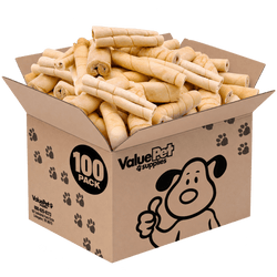 ValueBull Beef Cheek Rolls, Long Lasting Dog Chews, Jumbo 5-6 Inch, 100 Count Wholesale Pack - ValuePetSupplies