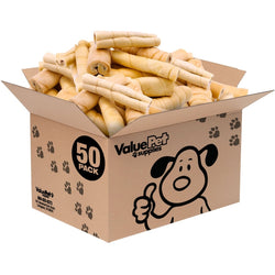 ValueBull Beef Cheek Rolls, Long Lasting Dog Chews, Jumbo 5 - 6 Inch, 50 Count BULK PACK - ValuePetSupplies