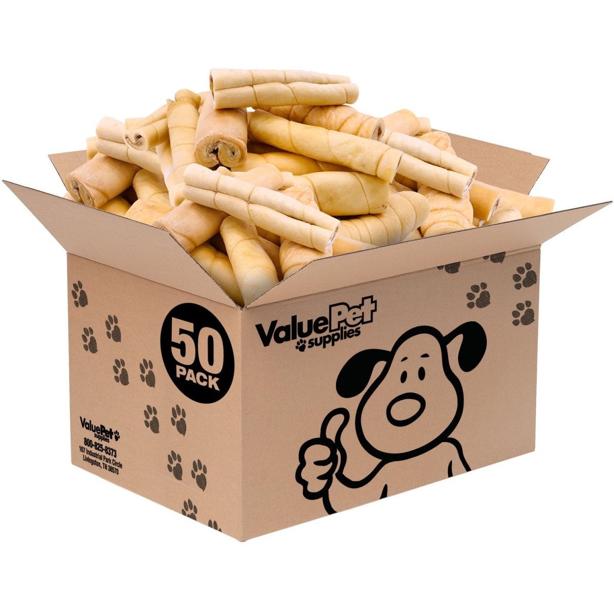 ValueBull Beef Cheek Rolls, Long Lasting Dog Chews, Jumbo 5 - 6 Inch, 50 Count BULK PACK - ValuePetSupplies