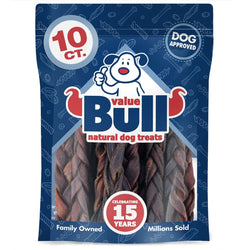 ValueBull Collagen Braided Sticks for Dogs, 6 Inch Medium Chews, Natural Long - Lasting Dog Treats, 10 Count - ValuePetSupplies