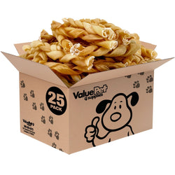 ValueBull Buffalo Collagen Braided Sticks for Dogs, 6 Inch Medium Chews, Natural Long - Lasting Dog Treats, 25 Count Bulk Pack - ValuePetSupplies