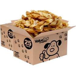 ValueBull Buffalo Collagen Braided Sticks for Dogs, 6 Inch Medium Chews, Natural Long - Lasting Dog Treats, 50 Count Bulk Pack - ValuePetSupplies