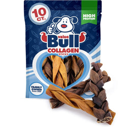 ValueBull Collagen Braided Sticks for Dogs, 6 Inch Thick Chews, Natural Long - Lasting Dog Treats, 10 Count - ValuePetSupplies