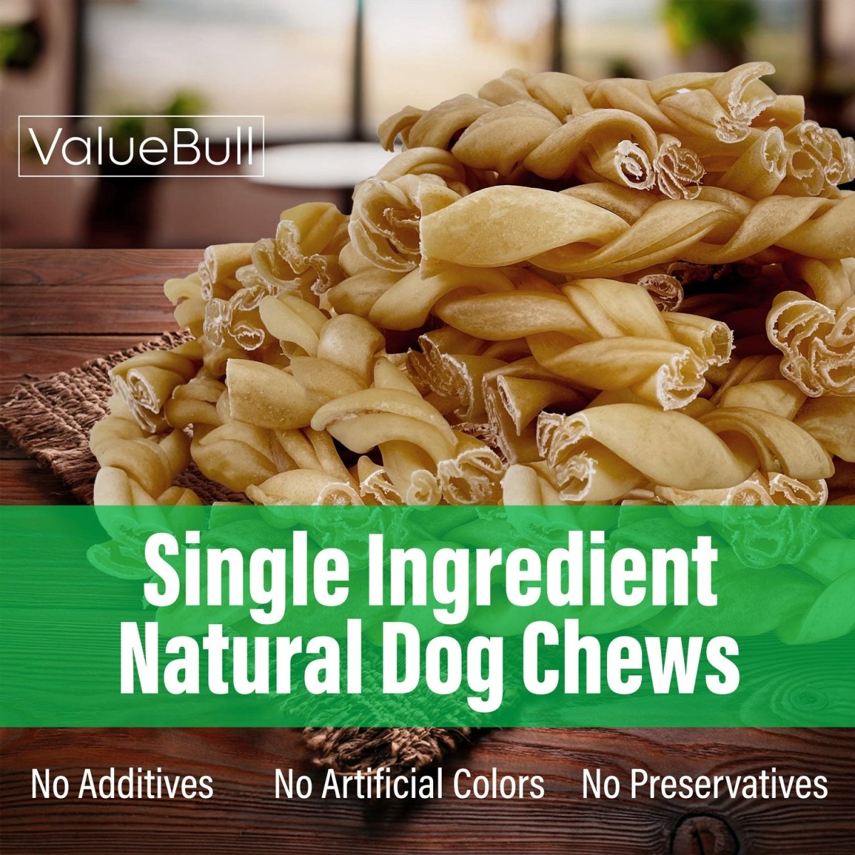 ValueBull Buffalo Collagen Braided Sticks, Bully Sticks & Rawhide Alternative, Thick 6 Inch, 25 Count BULK PACK - ValuePetSupplies