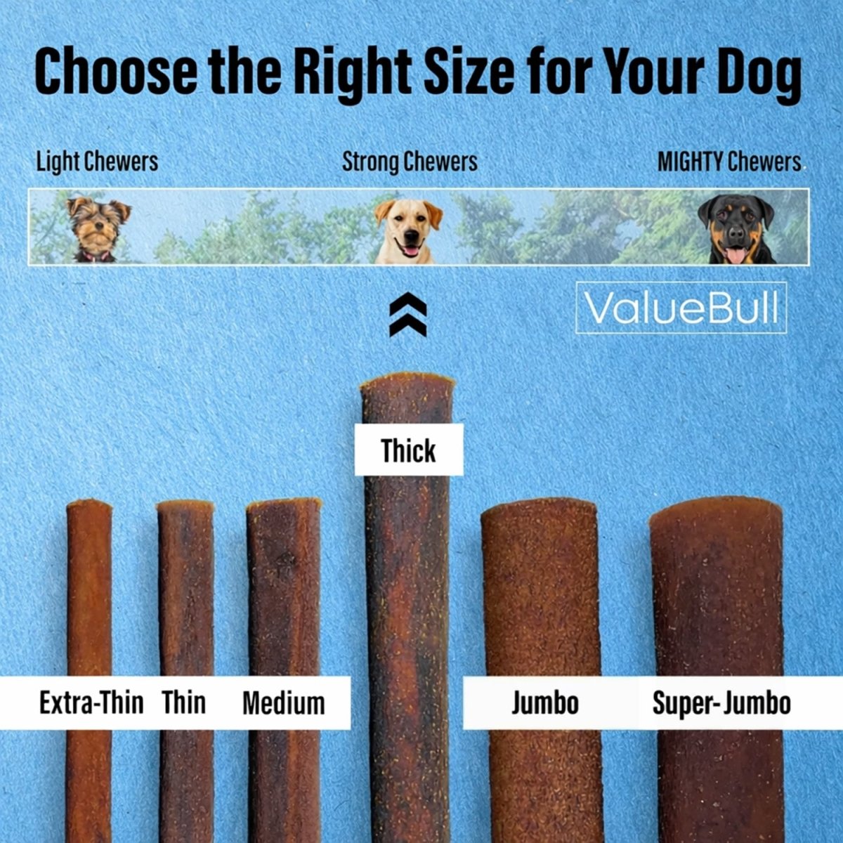 ValueBull Buffalo Collagen Sticks for Dogs, 6 Inch Thick Chews, Natural Long-Lasting Dog Treats, 25 Count - Thick - 25 Sticks