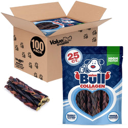 ValueBull Beef Collagen Braids for Dogs, Thin 5 - 6 Inch, 100 Count - ValuePetSupplies