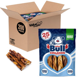 ValueBull Beef Collagen Braids for Dogs, Thin 5 - 6 Inch, 200 Count - ValuePetSupplies