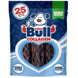 ValueBull Beef Collagen Braids for Dogs, Thin 5 - 6 Inch, 25 Count - ValuePetSupplies