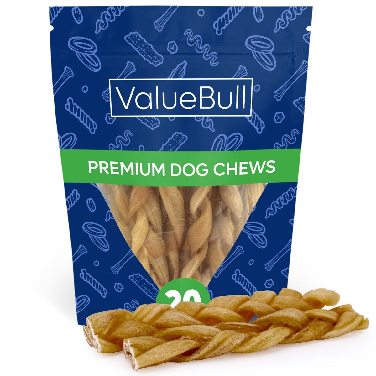 ValueBull Buffalo Collagen Braided Sticks For Small Dogs, Bully Sticks & Rawhide Alternative, Thin 6 in, 10 ct - ValuePetSupplies