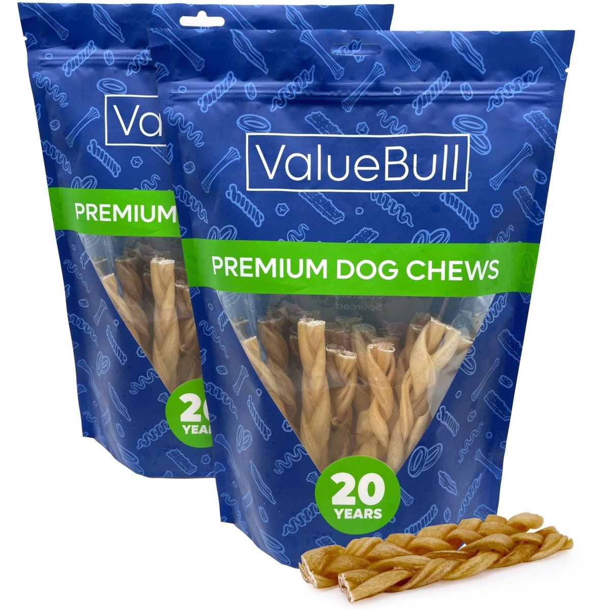 ValueBull Buffalo Collagen Braided Sticks For Small Dogs, Bully Sticks & Rawhide Alternative, Thin 6 in, 50 ct - ValuePetSupplies