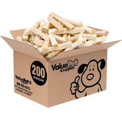 ValueBull USA Retriever Rolls for Small Dogs, Premium Rawhide, Thin 5 - 6 Inch, 200 Count BULK PACK - ValuePetSupplies