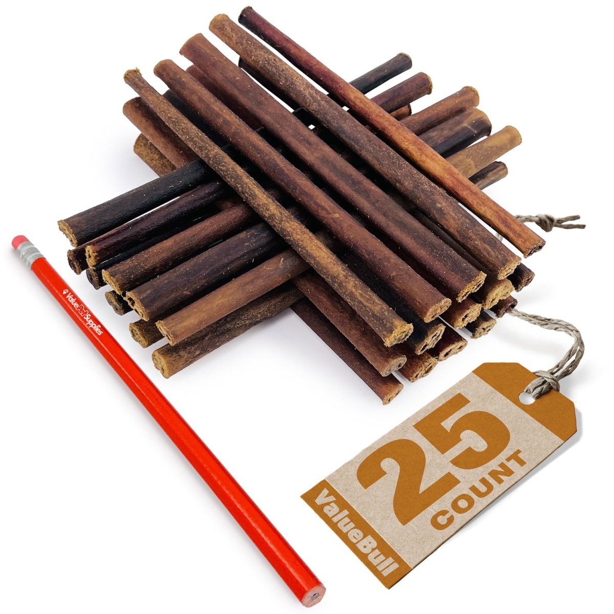 ValueBull Collagen Sticks For Small Dogs, Bully Sticks & Rawhide Alternative, Extra Thin 6 Inch, 25 Count - ValuePetSupplies