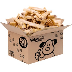 ValueBull Beef Cheek Rolls, Long Lasting Dog Chews, Jumbo 9 - 10 Inch, 50 Count BULK PACK - ValuePetSupplies