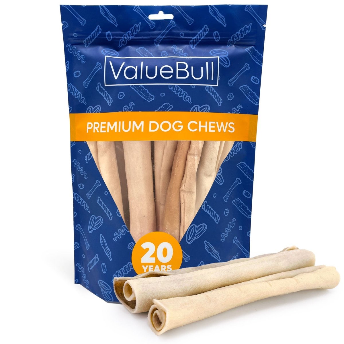 ValueBull USA Retriever Rolls for Small Dogs, Premium Rawhide, Thin 10 Inch, 10 Count - ValuePetSupplies