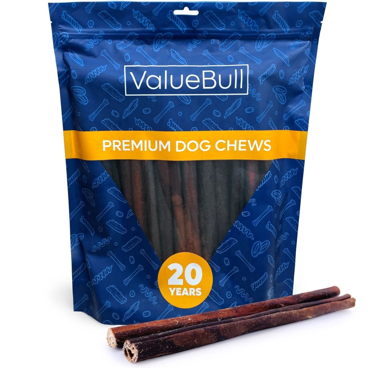 ValueBull Collagen Sticks For Dogs, Bully Sticks & Rawhide Alternative, Thick 12 Inch, 25 Count - ValuePetSupplies