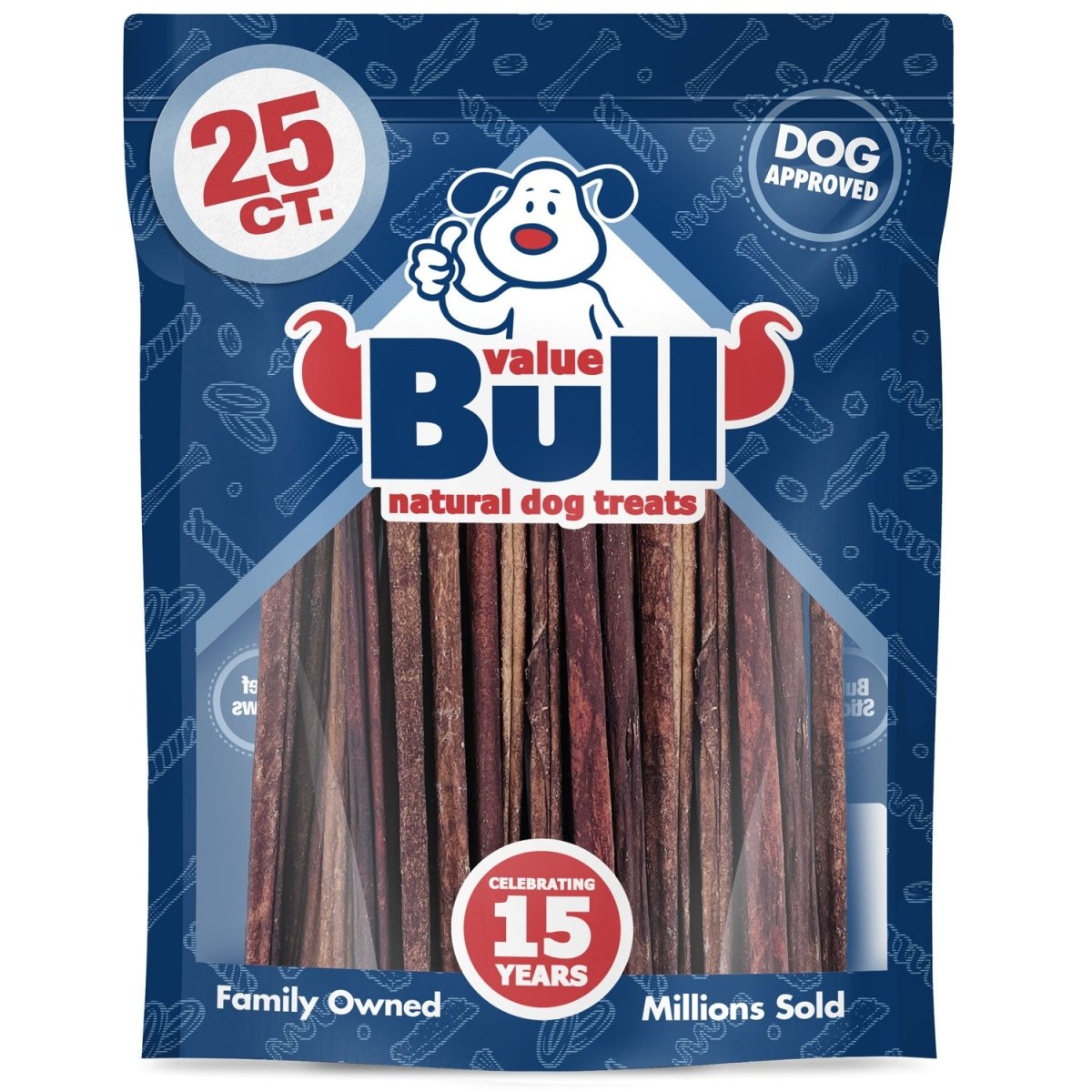 ValueBull Collagen Sticks For Small Dogs, Bully Sticks & Rawhide Alternative, Extra Thin 12 Inch, 25 Count - ValuePetSupplies