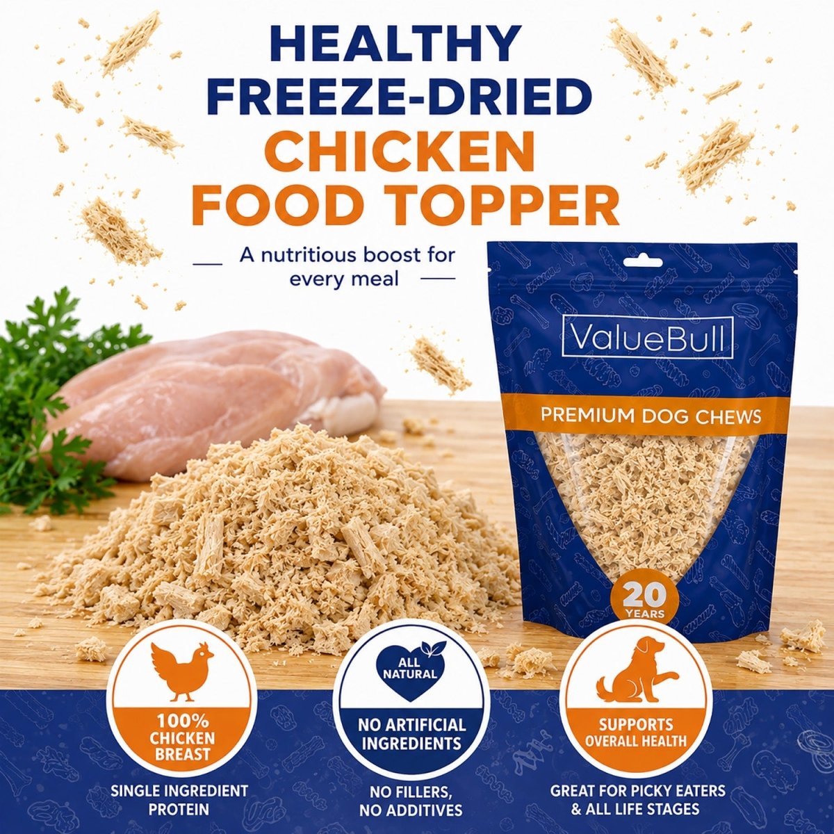 ValueBull USA Freeze Dried Chicken Breast Food Topper for Dogs & Cats, 1 Pound - 1