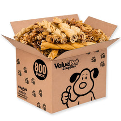 ValueBull Lamb Collagen Braids for Dogs, Varied Sizes/Shapes, Natural Long - Lasting Dog Treats, 800 Count Wholesale Pack - ValuePetSupplies