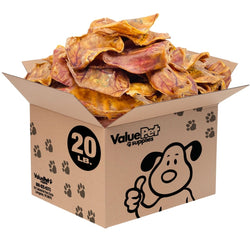 ValueBull Whole Pig Ears for Dogs, 100% Pork Chews, 20 Pound BULK PACK - ValuePetSupplies