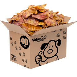 ValueBull Whole Pig Ears for Dogs, 100% Pork Chews, 40 Pound WHOLESALE PACK - ValuePetSupplies