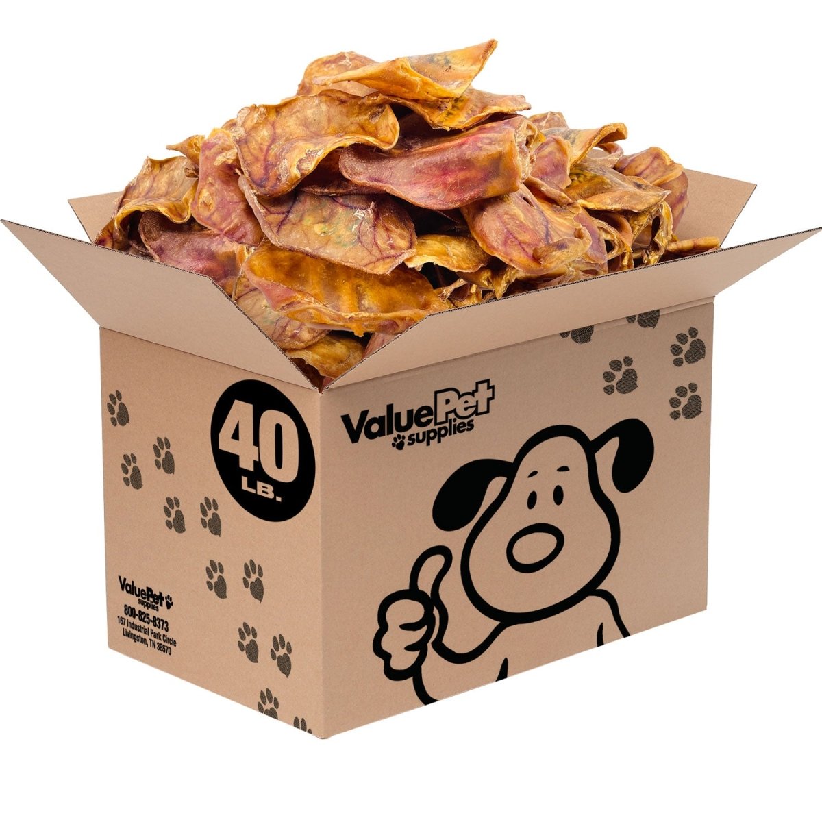 ValueBull Whole Pig Ears for Dogs, 100% Pork Chews, 40 Pound WHOLESALE PACK - ValuePetSupplies
