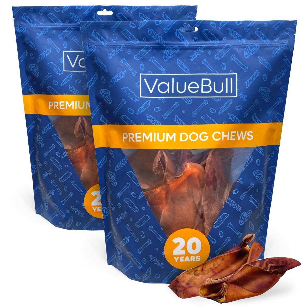 ValueBull Pig Ears for Dogs, 100% Pork Chews, Varied Sizes/Shapes, 4 Pound - ValuePetSupplies